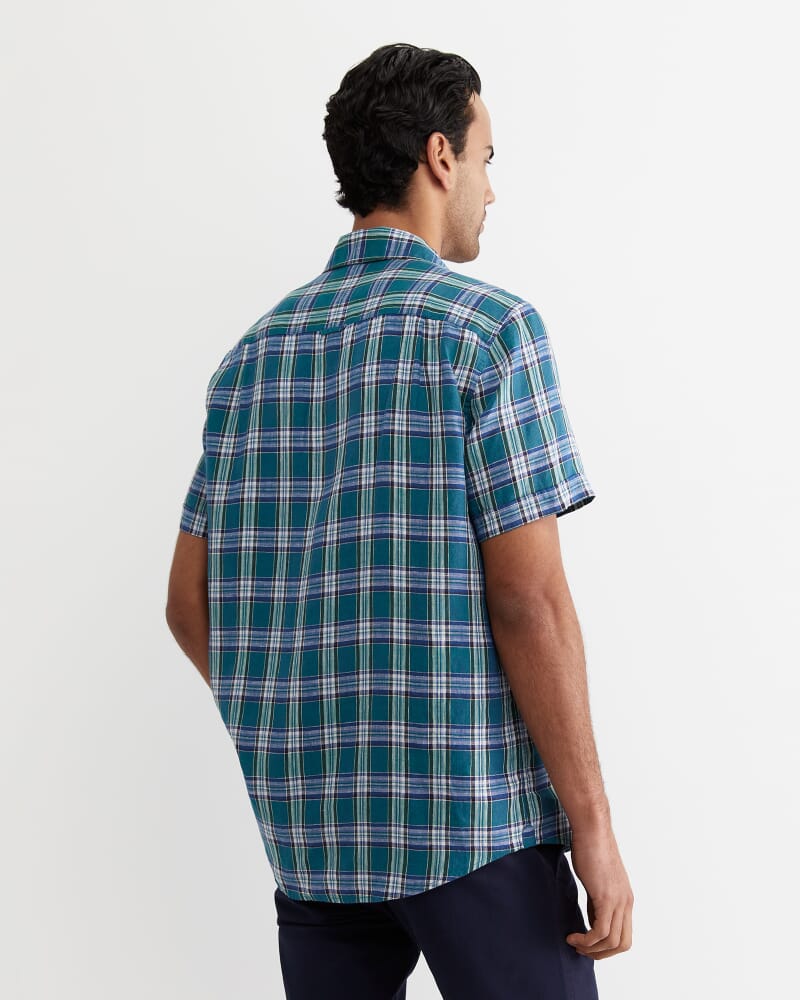Johnston Short Sleeve Linen Check Shirt in MULTI