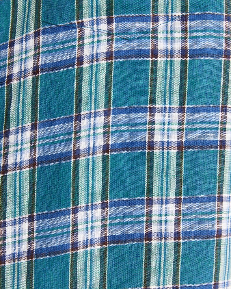 Johnston Short Sleeve Linen Check Shirt in MULTI