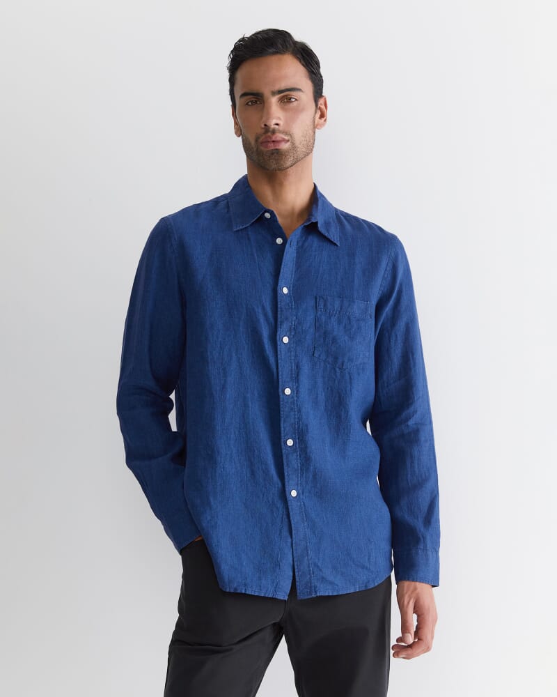 Long Sleeve Linen Shirt in INDIGO