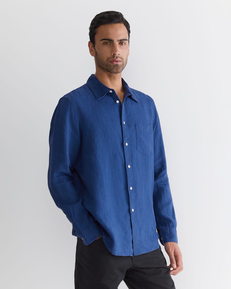 Long Sleeve Linen Shirt in INDIGO