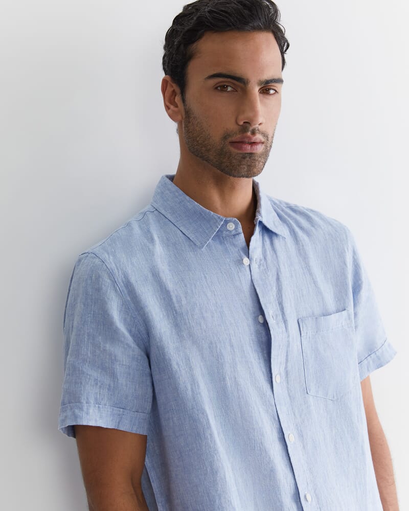 Short Sleeve Linen Shirt in CHAMBRAY