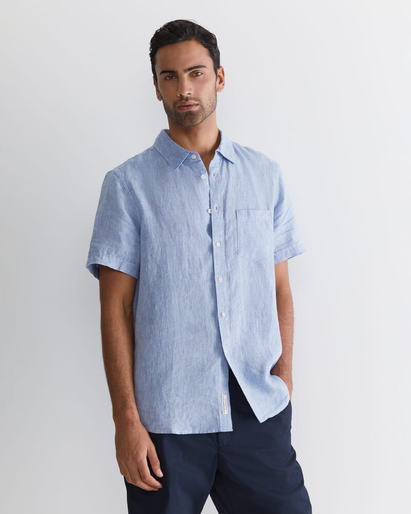 Short Sleeve Linen Shirt in CHAMBRAY