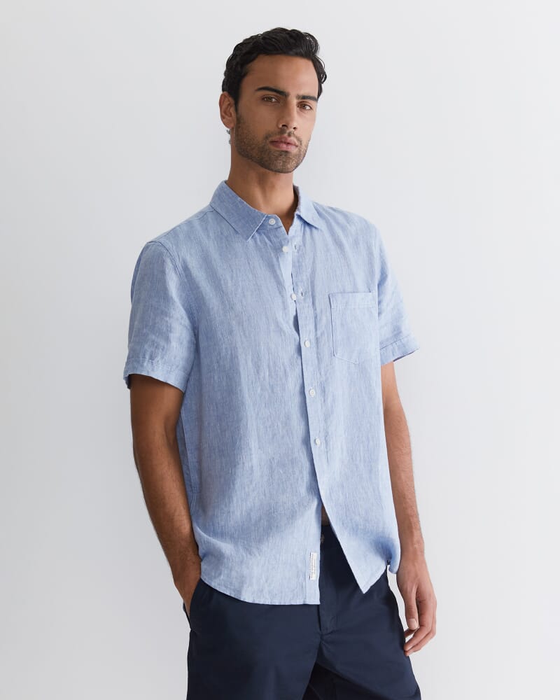 Short Sleeve Linen Shirt in CHAMBRAY