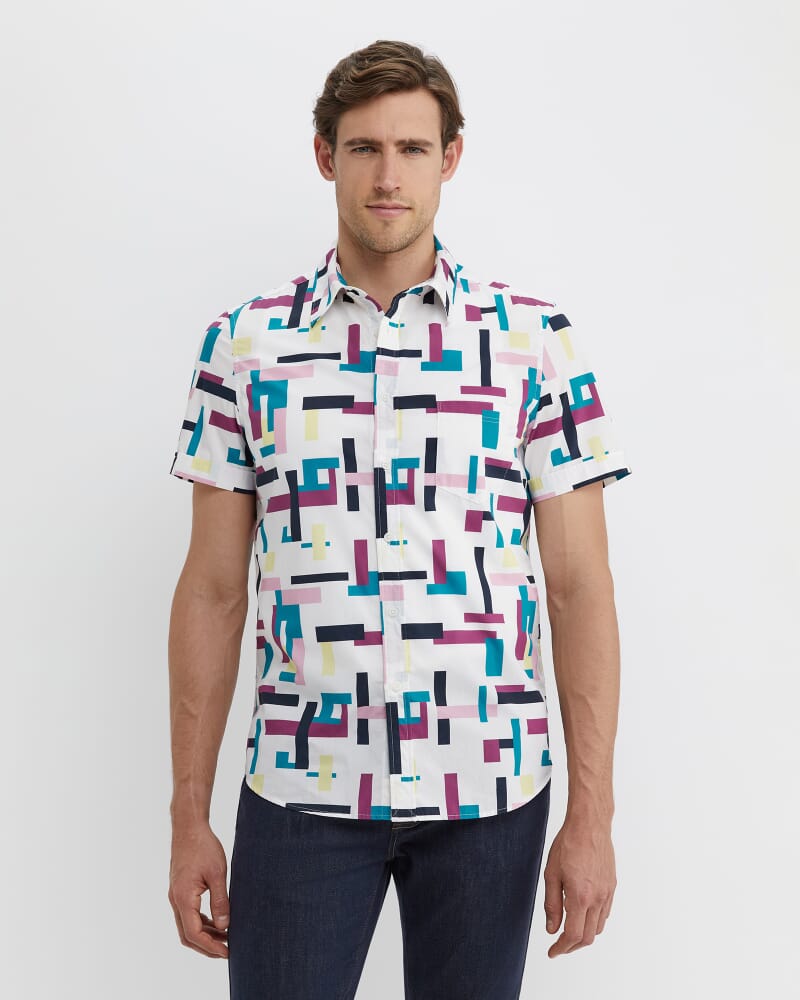 Barnes Short Sleeve Shirt in WHITE/MULTI
