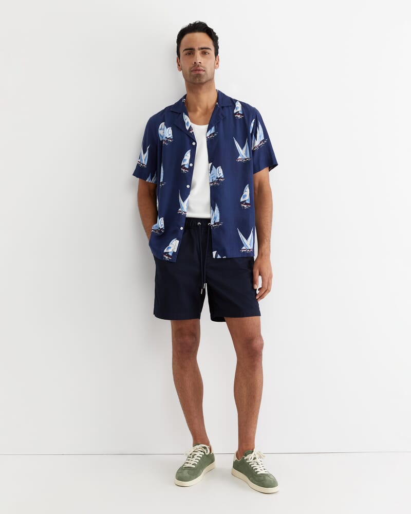 Sail Away Short Sleeve Cuban Shirt in NAVY