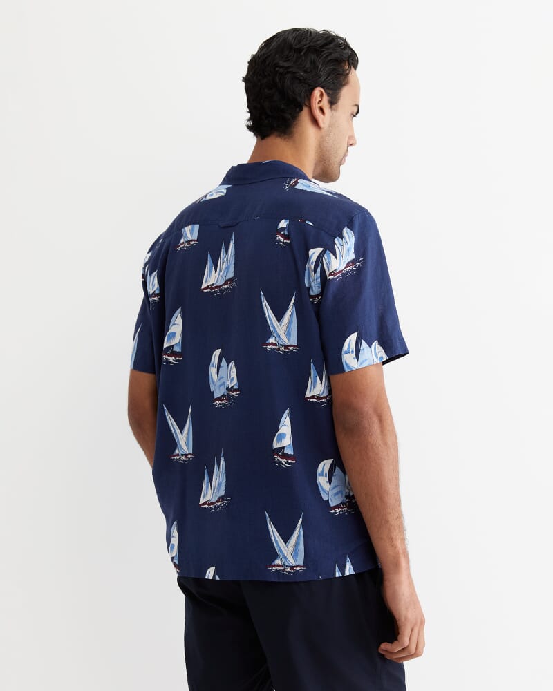 Sail Away Short Sleeve Cuban Shirt in NAVY