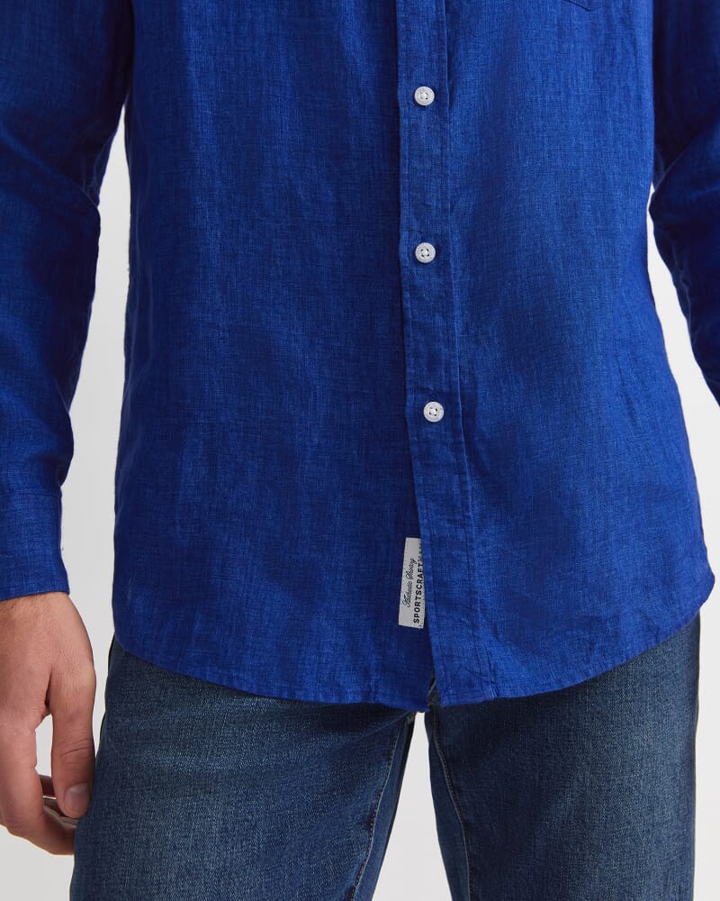Long Sleeve Linen Shirt in BLUE