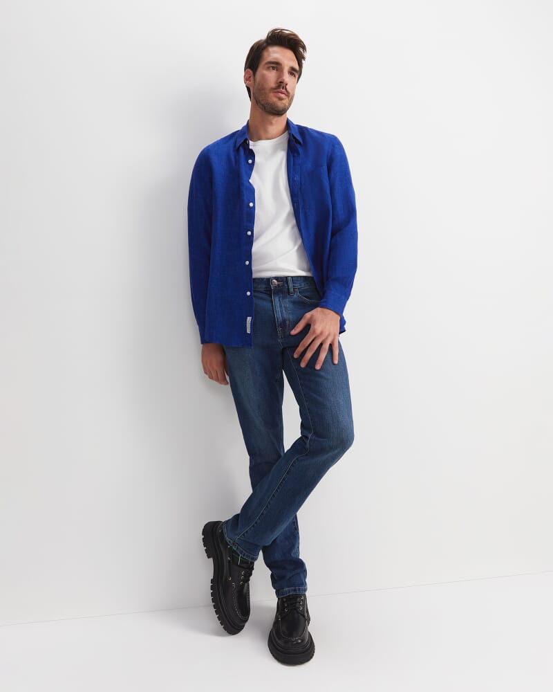 Long Sleeve Linen Shirt in BLUE