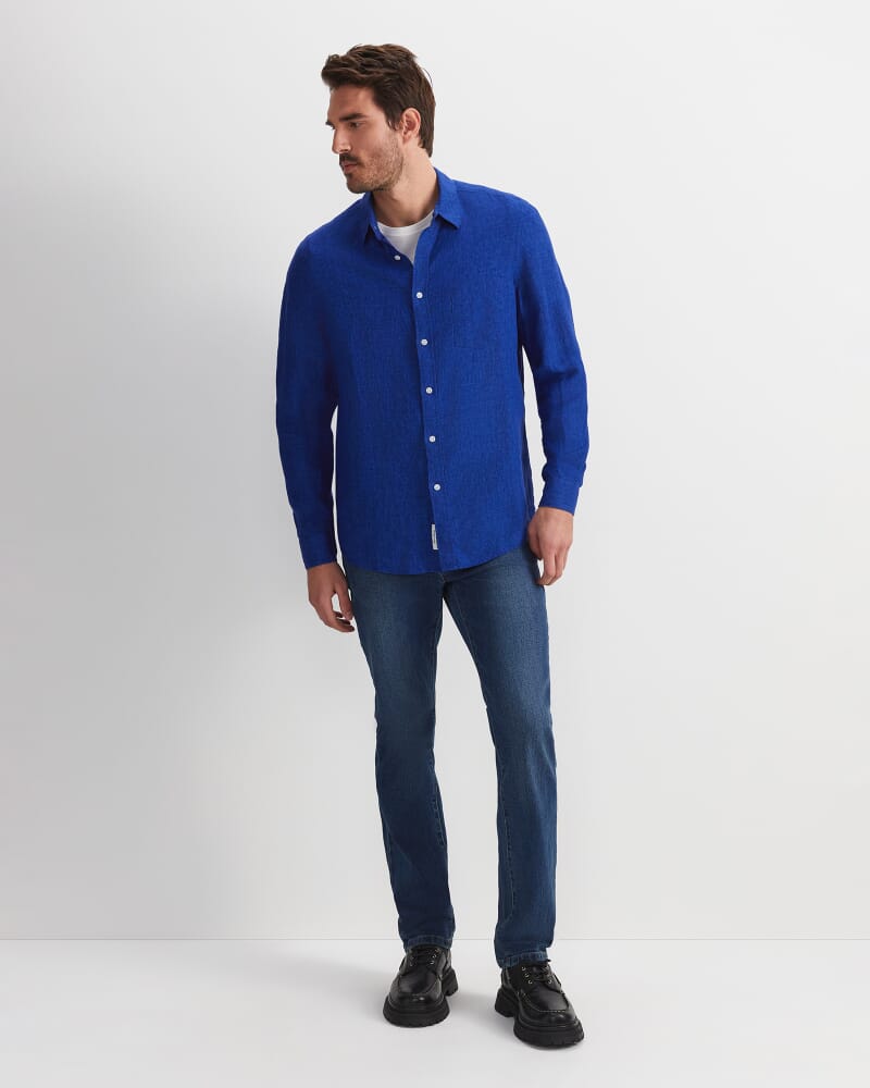 Long Sleeve Linen Shirt in BLUE