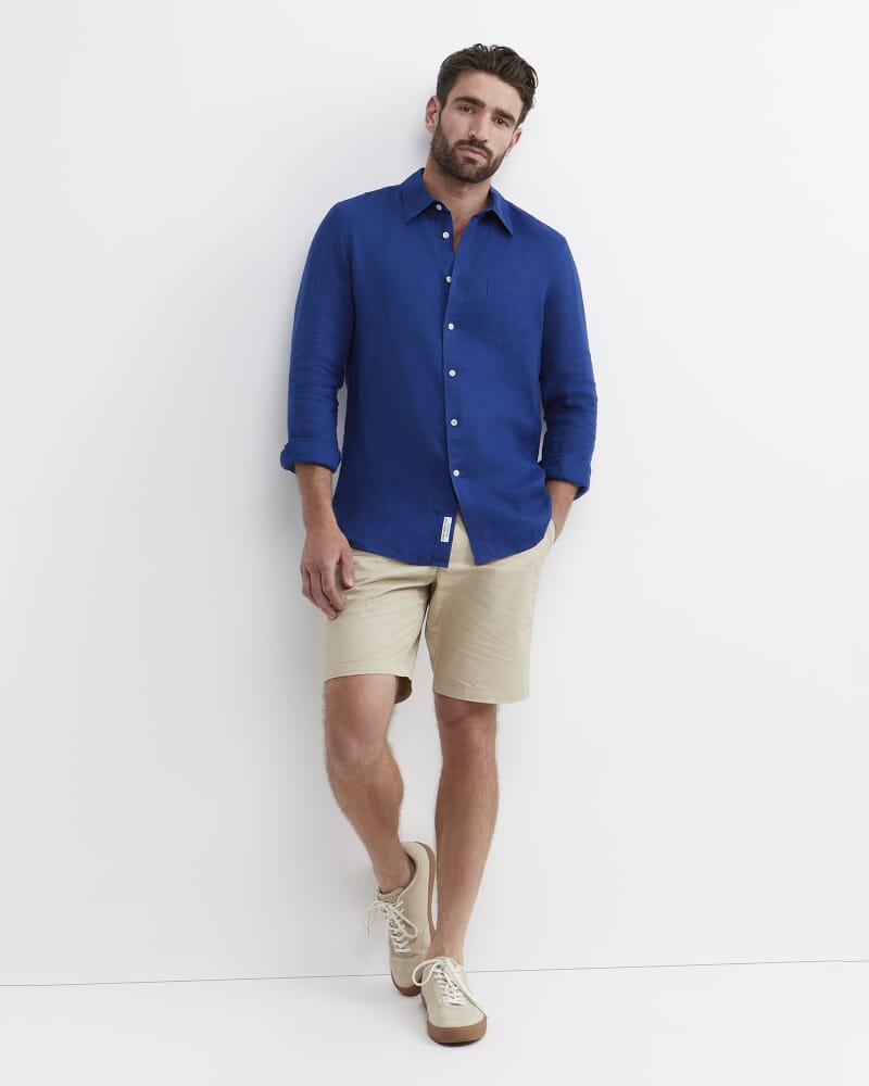 Long Sleeve Linen Shirt in LAPIS