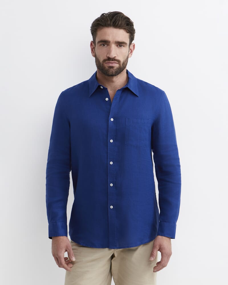 Long Sleeve Linen Shirt in LAPIS
