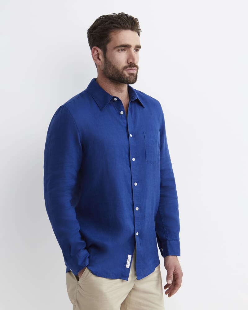 Long Sleeve Linen Shirt in LAPIS