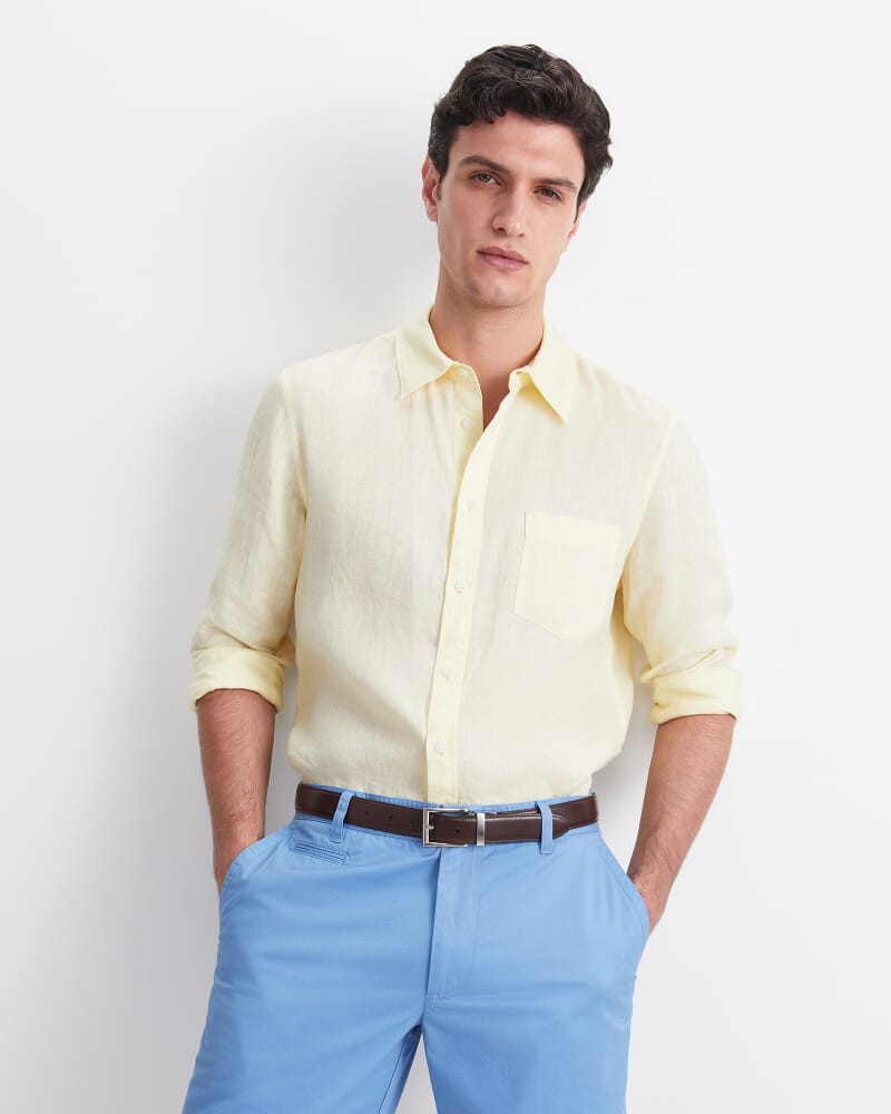 Long Sleeve Linen Shirt in LEMON