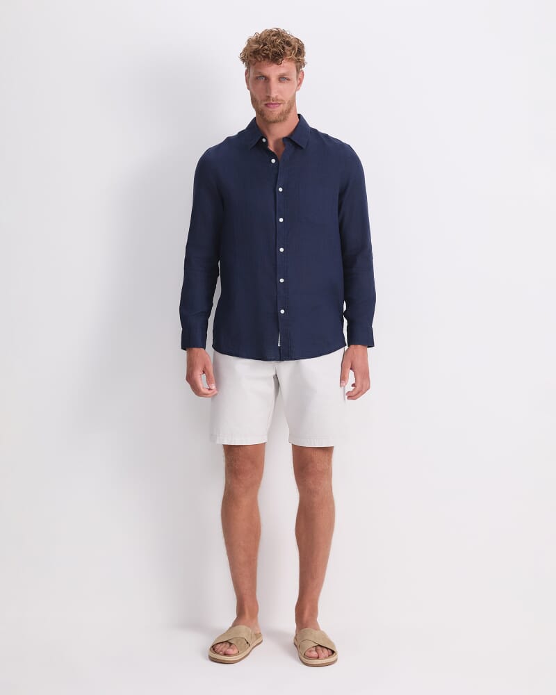 Long Sleeve Linen Shirt in NAVY