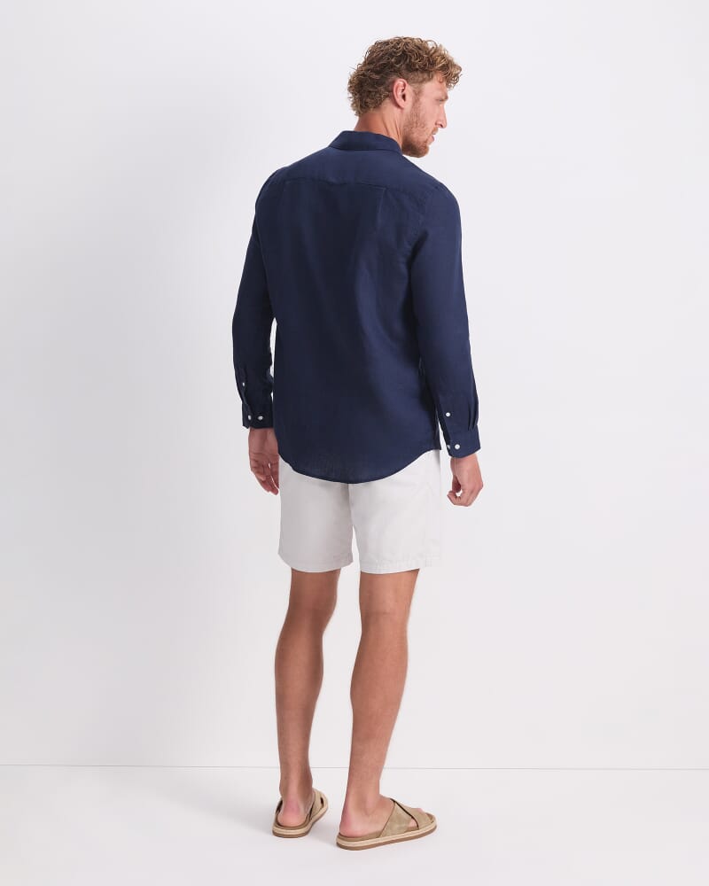 Long Sleeve Linen Shirt in NAVY
