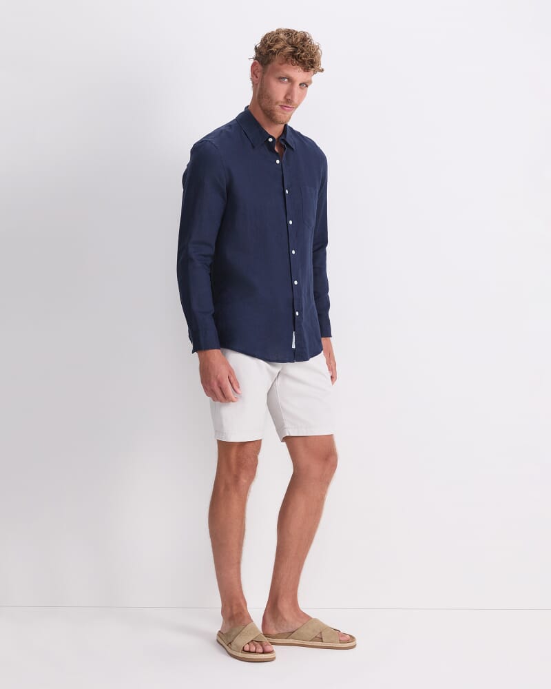 Long Sleeve Linen Shirt in NAVY