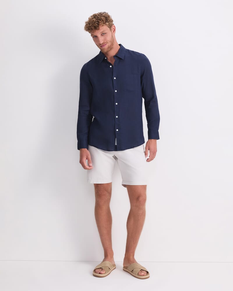 Long Sleeve Linen Shirt in NAVY