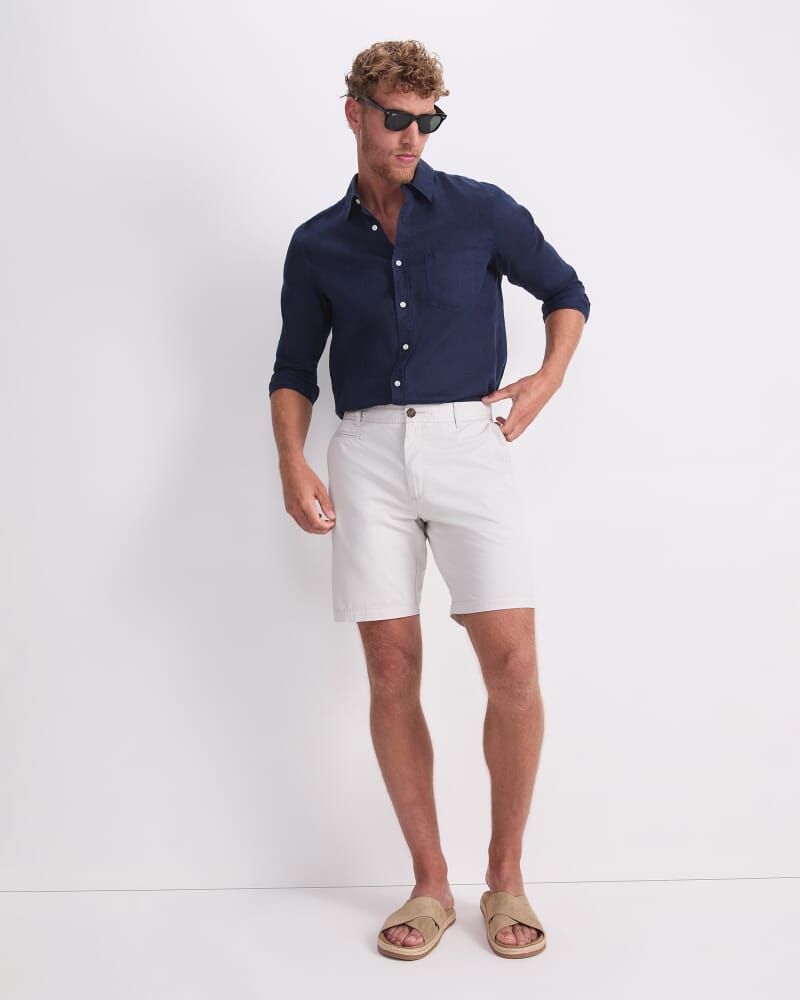 Long Sleeve Linen Shirt in NAVY