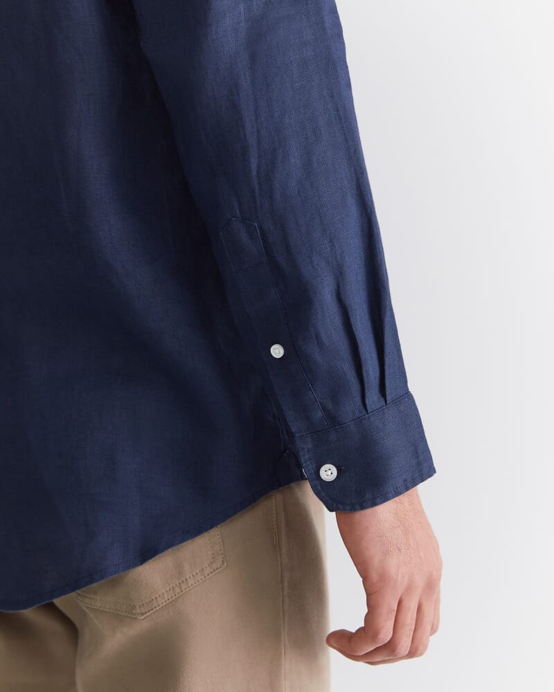 Long Sleeve Linen Shirt in NAVY