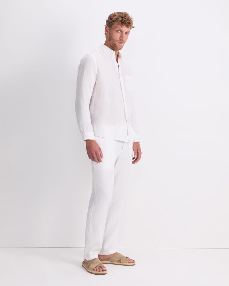Long Sleeve Linen Shirt in WHITE