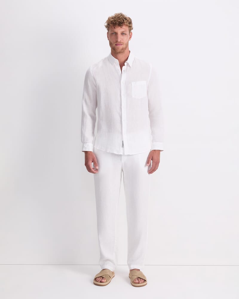 Long Sleeve Linen Shirt in WHITE