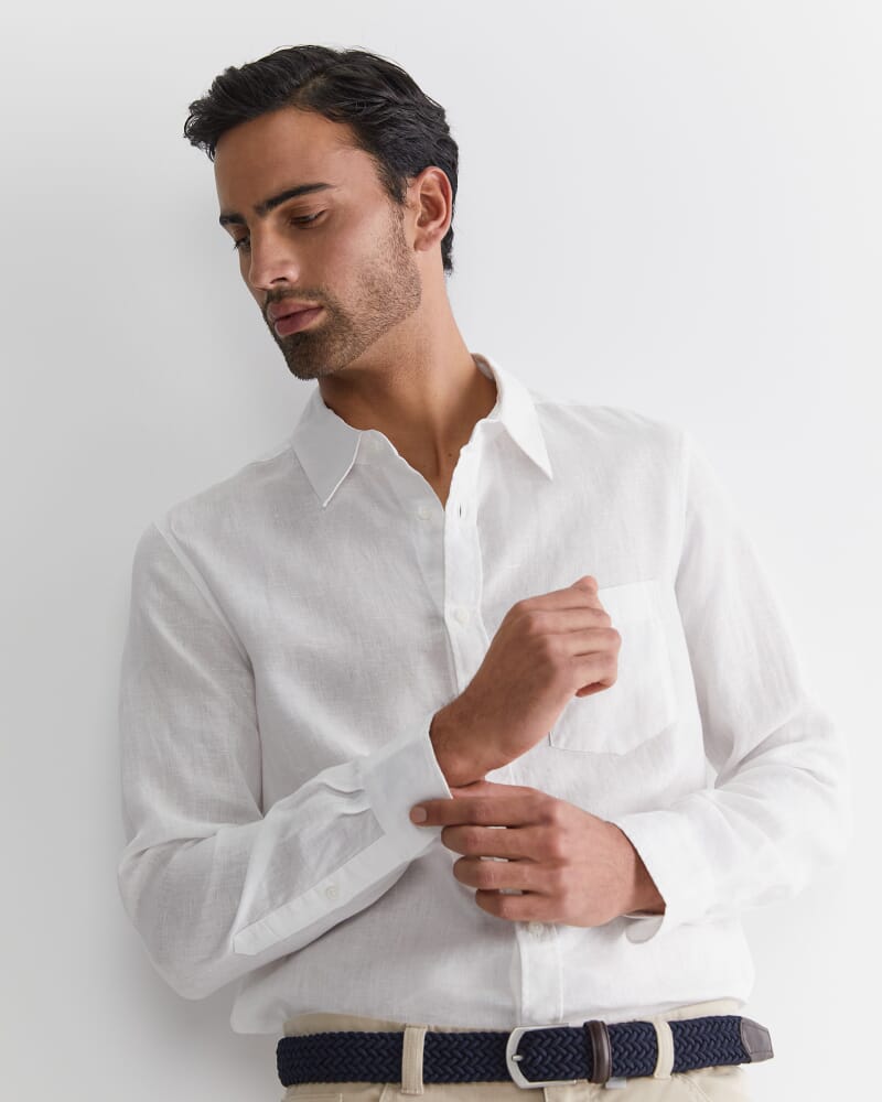 Long Sleeve Linen Shirt in WHITE