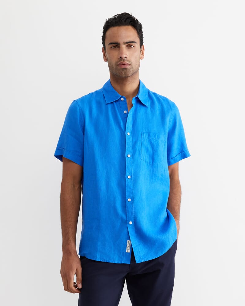 Short Sleeve Linen Shirt in COBALT