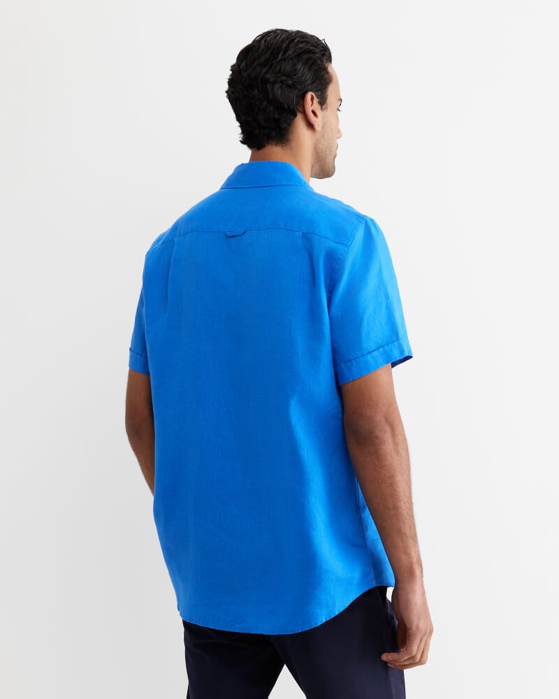 Short Sleeve Linen Shirt in COBALT