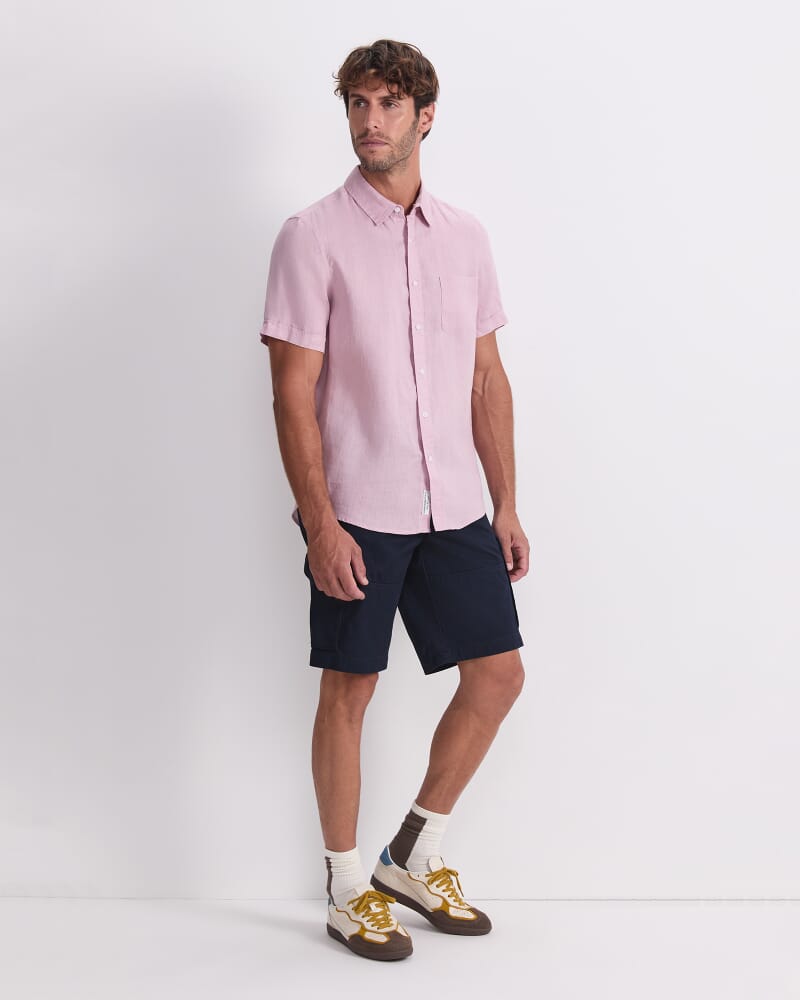 Short Sleeve Linen Shirt in MUSK