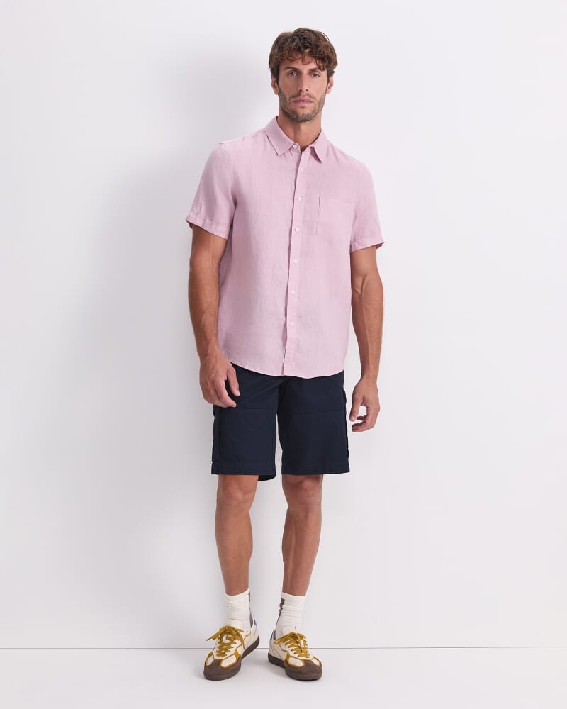 Short Sleeve Linen Shirt in MUSK