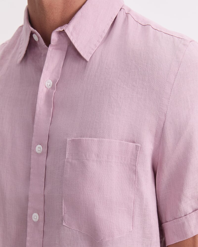 Short Sleeve Linen Shirt in MUSK