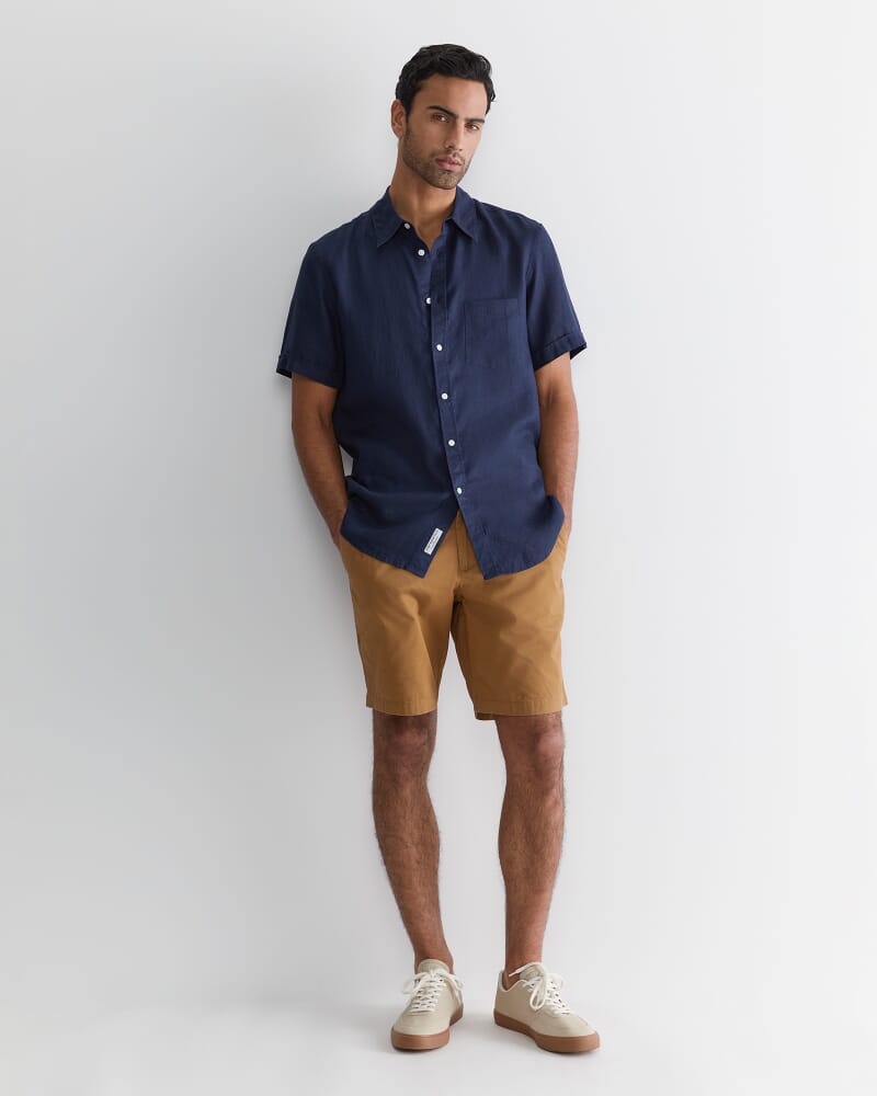 Short Sleeve Linen Shirt in NAVY