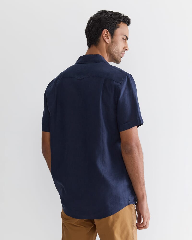 Short Sleeve Linen Shirt in NAVY