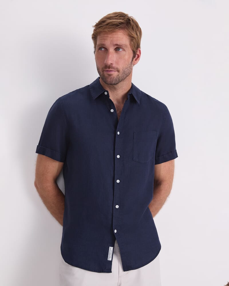 Short Sleeve Linen Shirt in NAVY