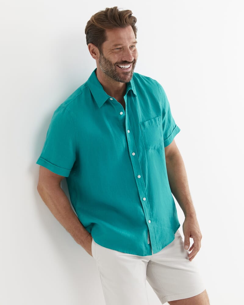 Short Sleeve Linen Shirt in SEAGREEN