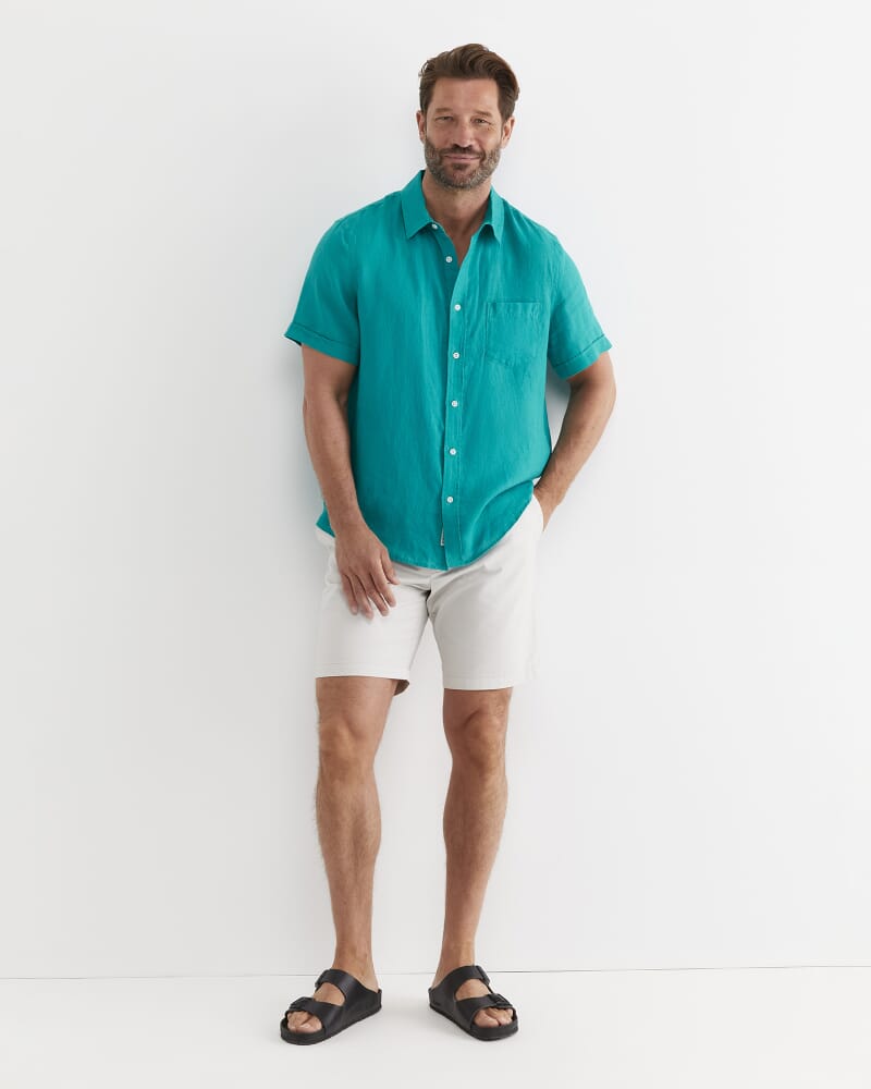 Short Sleeve Linen Shirt in SEAGREEN