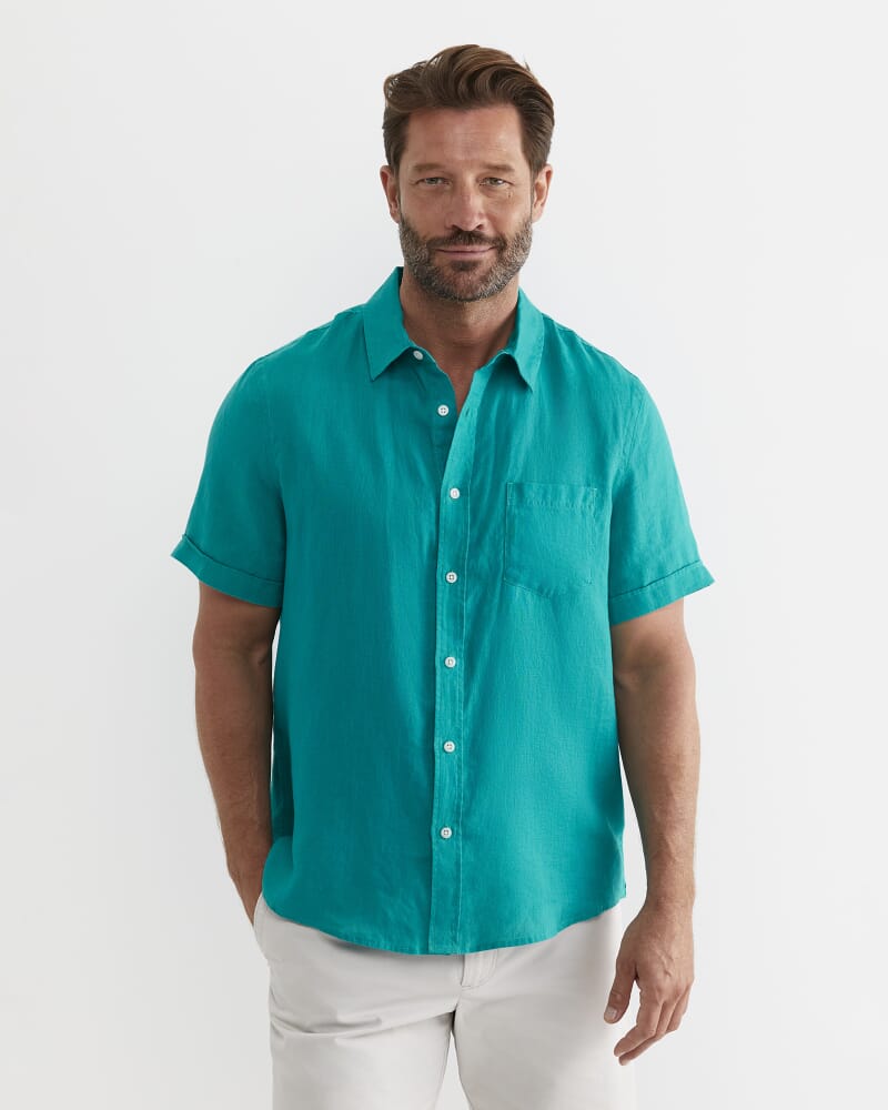 Short Sleeve Linen Shirt in SEAGREEN