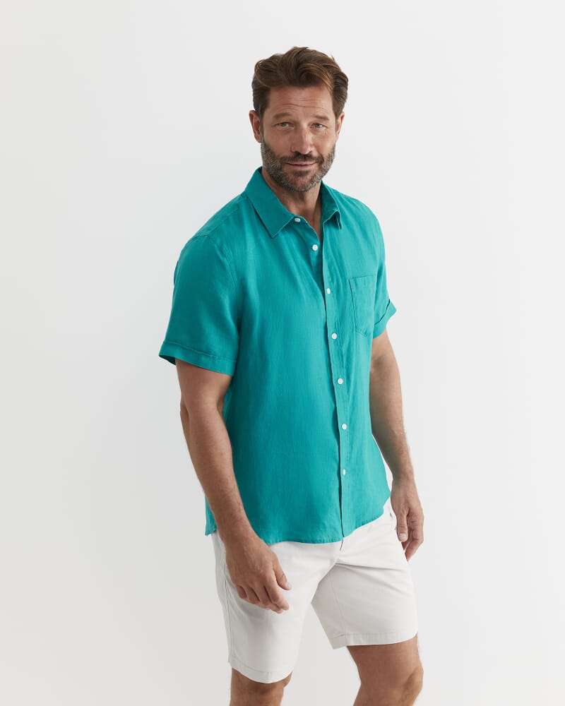 Short Sleeve Linen Shirt in SEAGREEN