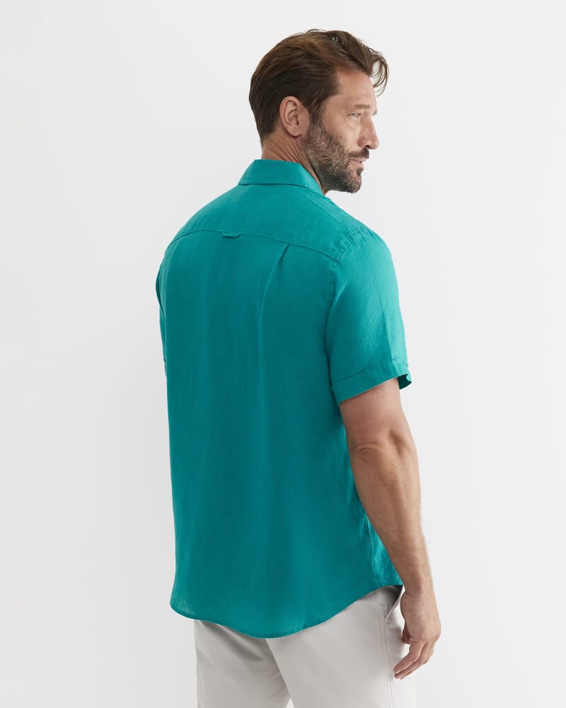 Short Sleeve Linen Shirt in SEAGREEN