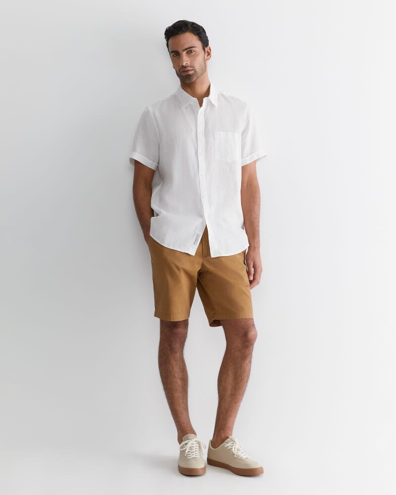 Short Sleeve Linen Shirt in WHITE