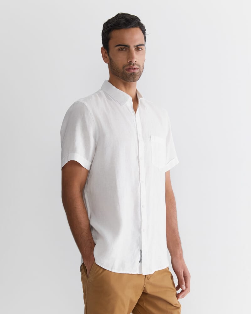 Short Sleeve Linen Shirt in WHITE