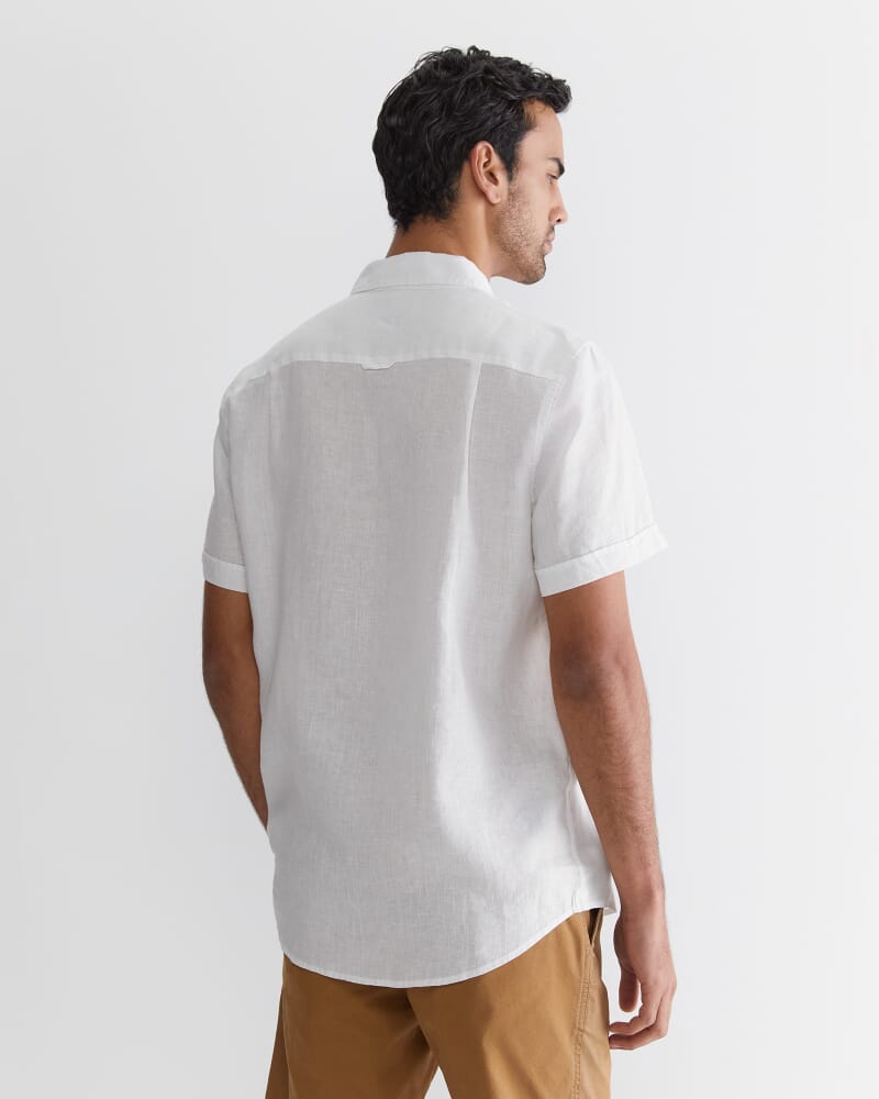 Short Sleeve Linen Shirt in WHITE