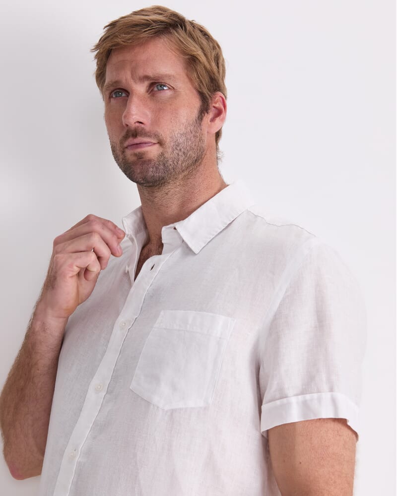 Short Sleeve Linen Shirt in WHITE
