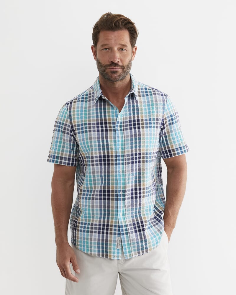 Knot Short Sleeve Check Shirt in BLUE MULTI