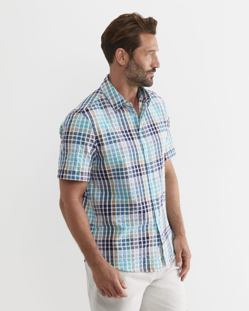 Knot Short Sleeve Check Shirt in BLUE MULTI