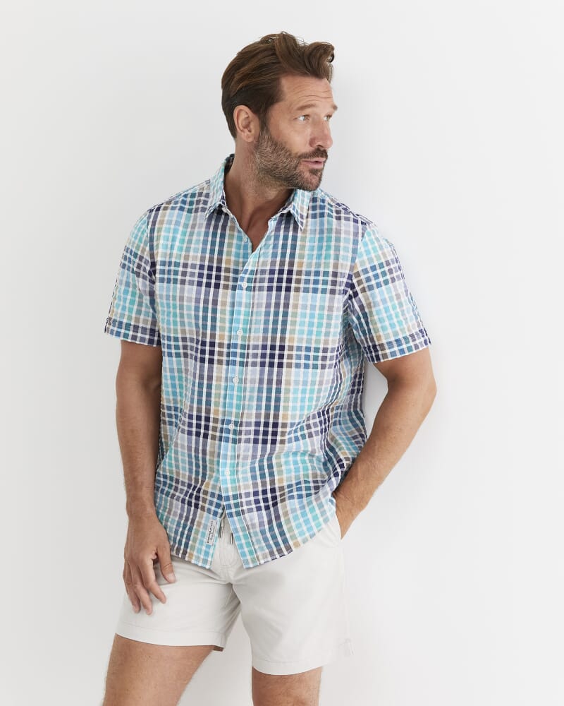 Knot Short Sleeve Check Shirt in BLUE MULTI