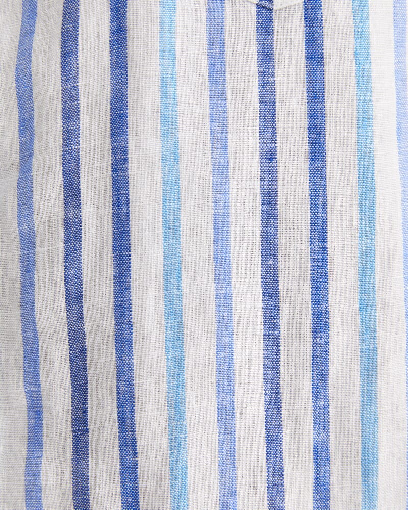 Fenton Short Sleeve Stripe Linen Shirt in BLUE MULTI