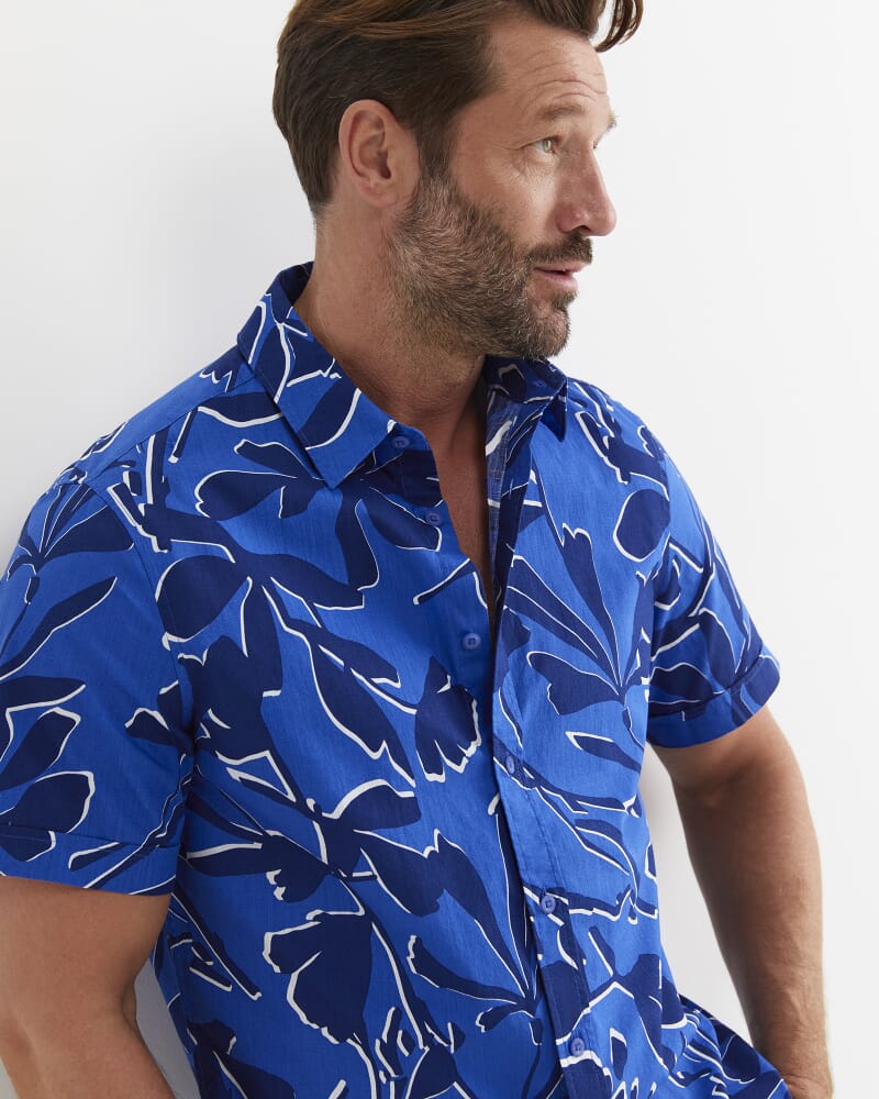 Marks Short Sleeve Cotton Shirt in NAVY MULTI