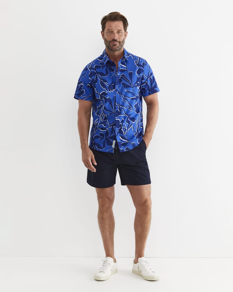 Marks Short Sleeve Cotton Shirt in NAVY MULTI