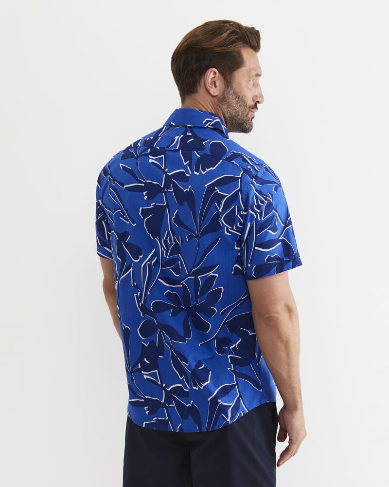 Marks Short Sleeve Cotton Shirt in NAVY MULTI